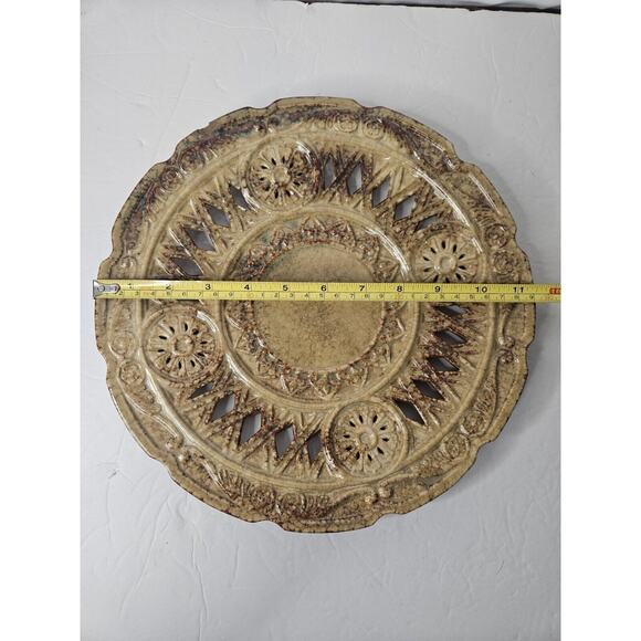 Art Pottery Glazed Vintage Ornate Plate 11.5 3729 Brown Tan - Picture 8 of 11